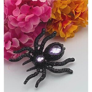 Black Rhinestone Spider Stretch Ring 60mm Pink Crystal Silver Tone Adjustable